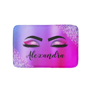 Tapis De Bain Purple Pink Monogram Glitter Eyelashes