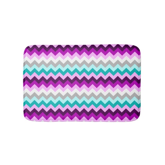 Tapis De Bain Purple White Teal Chevrons Small Bath Mat (Devant)