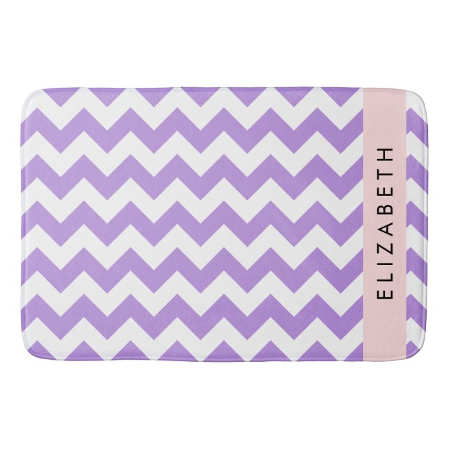 Tapis De Bain Purple Zigzag, Purple Chevron, Votre Nom (Devant)