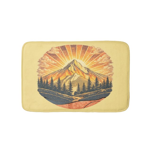Tapis De Bain Rainbow Mountain Peak | Retro Mountains Sunrise  (Devant)