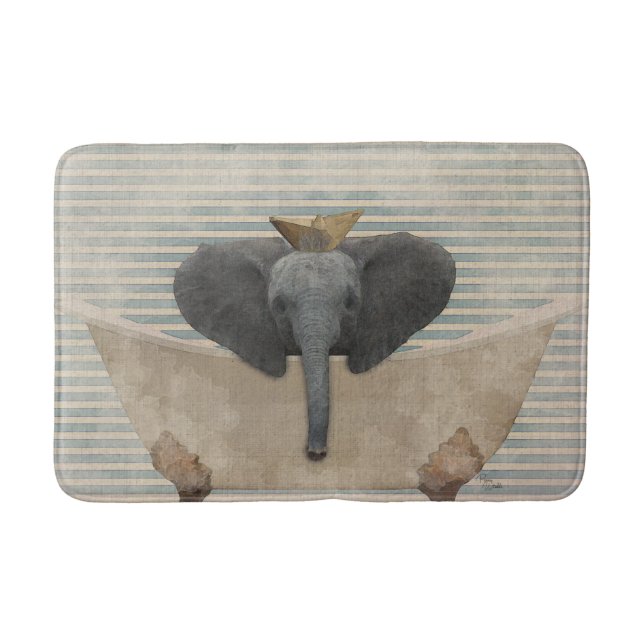 Tapis de bain rayé bleu et beige de baquet (Devant)
