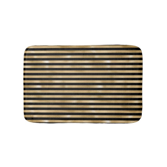 Tapis de bain rayé noir et or (Devant)