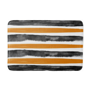 Tapis De Bain Rayures à l'aquarelle Halloween noir et orange