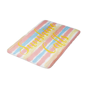 Tapis De Bain Rayures aquarelles rose bleu jaune 