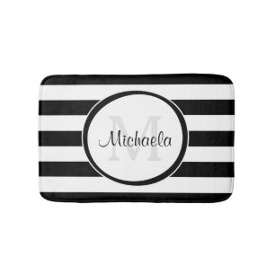 Tapis De Bain Rayures blanches noires à la mode avec le
