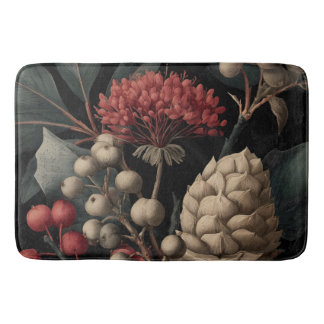 Tapis De Bain Red Berries and Exotic Seed Pods on Black