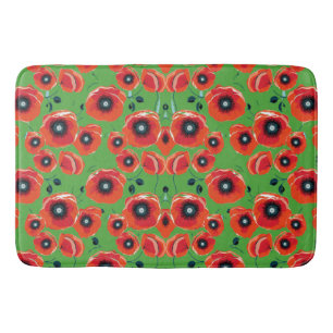 Tapis De Bain Red Poppies Apple Green