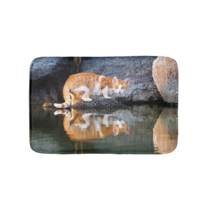 Tapis De Bain Réflexion de chats dans l'étang Photo amusante -