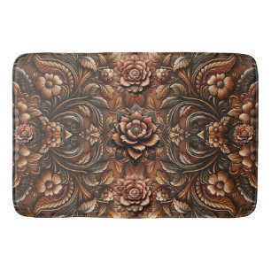 Tapis De Bain Relief Fleur Vintage Aspect Cuir Faux