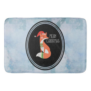 Tapis De Bain Renard orange en chapeau rouge Noël Joyeux Noël