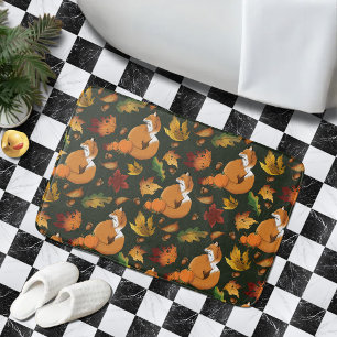 Tapis De Bain Renard roux Feuilles d'automne Glands Motif vert