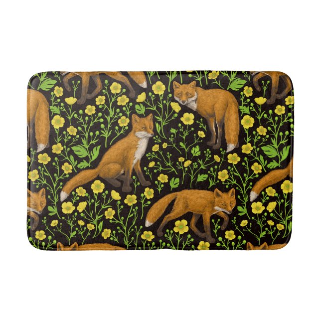 Tapis De Bain Renards et papillons sur le noir (Devant)