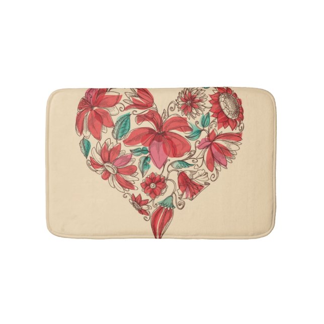 Tapis De Bain Rétro coeur de symbole d'amour de fleurs (Devant)