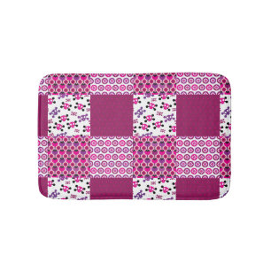 Tapis De Bain Rétro point de polka de crâne de fleur