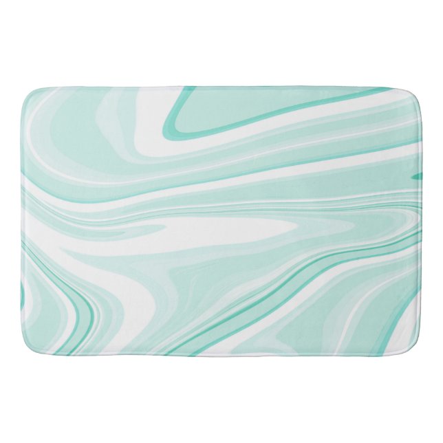 Tapis De Bain Retro Swirl Liquide Aqua Peinture Verte Esthétique (Devant)