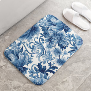 Tapis De Bain Rêves Bleus Chinoiserie Aquarelle Florale