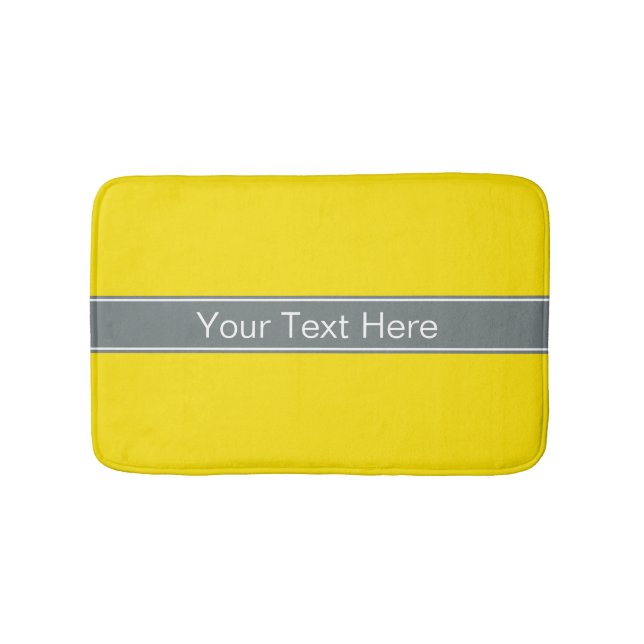 Tapis De Bain Ribbon jaune uni, gris charbon Nom Monogramme (Devant)
