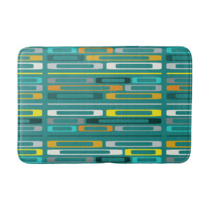 Tapis De Bain Roches plates du milieu du siècle rétro Turquoise