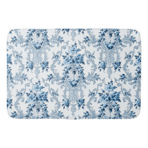 Tapis De Bain Rococo Floral à l'élégance bleue et blanche
