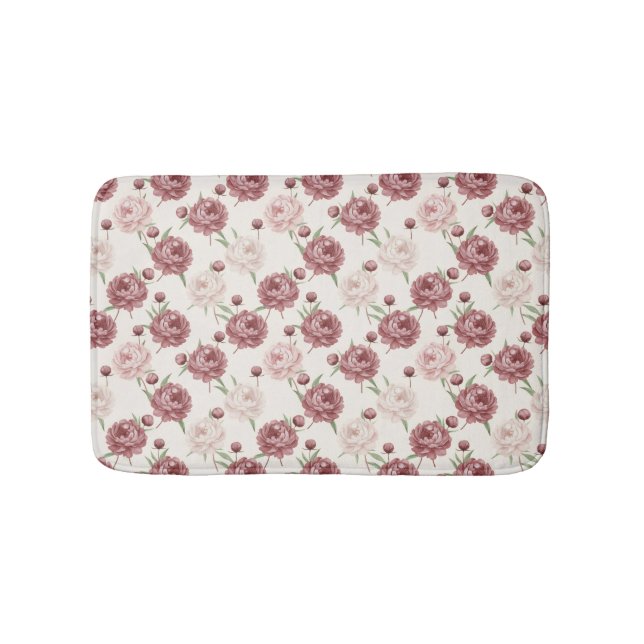 Tapis De Bain Romantic Blush & Burgundy Peony Floral Pattern (Devant)