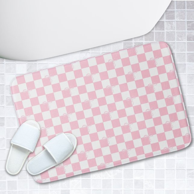 Tapis De Bain Rose À damiers tendance Coquette Salle de bain Mat (Pink Checkered Trendy Coquette Bathroom Bath Mat
)