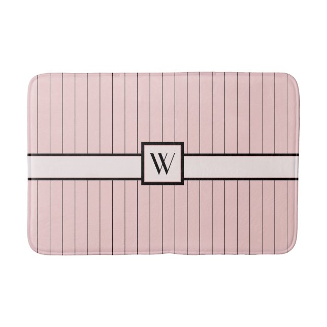 Tapis De Bain Rose avec Pinstripes Noires Bain Mat (Devant)