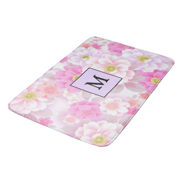 Tapis De Bain Rose blanche florale moderne (Angle)