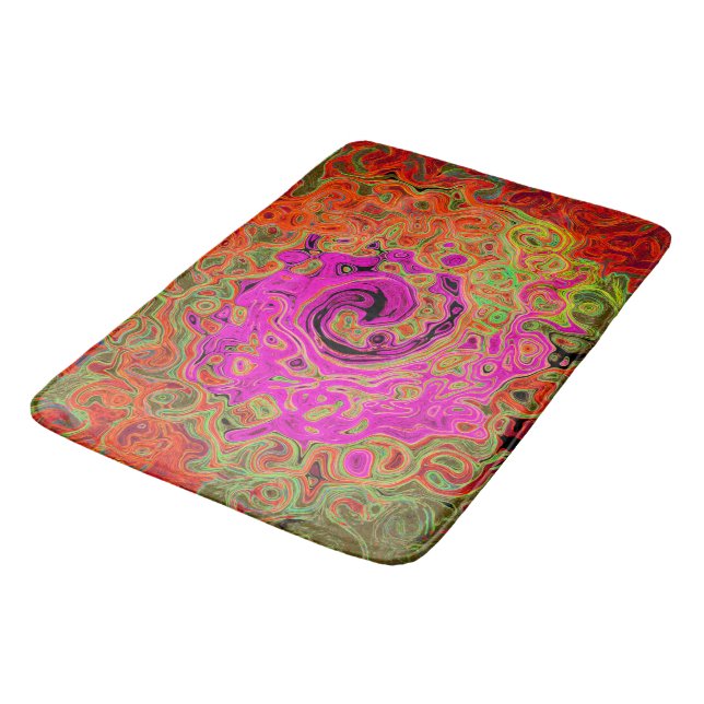 Tapis De Bain Rose Chaud Groovy Abstrait Rétro Tourbillon Liquid (Angle)