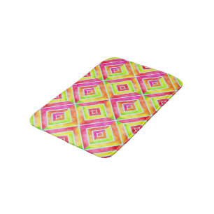 Tapis De Bain Rose chaud, motif d'aquarelle rétro chartreuse