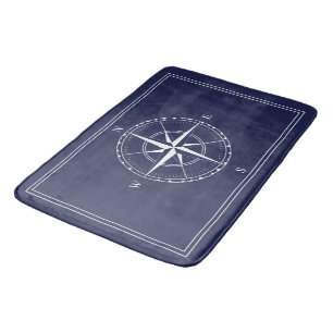 Tapis De Bain Rose de boussole marine et marine blanche