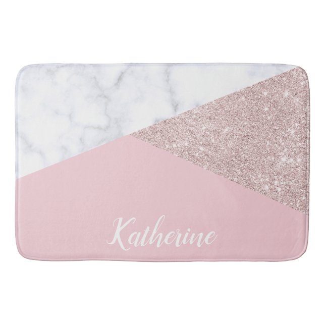 Tapis De Bain Rose de marbre blanc de parties scintillantes (Devant)