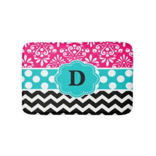 Tapis de bain rose de monogramme de Chevron de