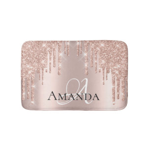 Tapis De Bain Rose Gold Blush Parties scintillant Nom Monogramme