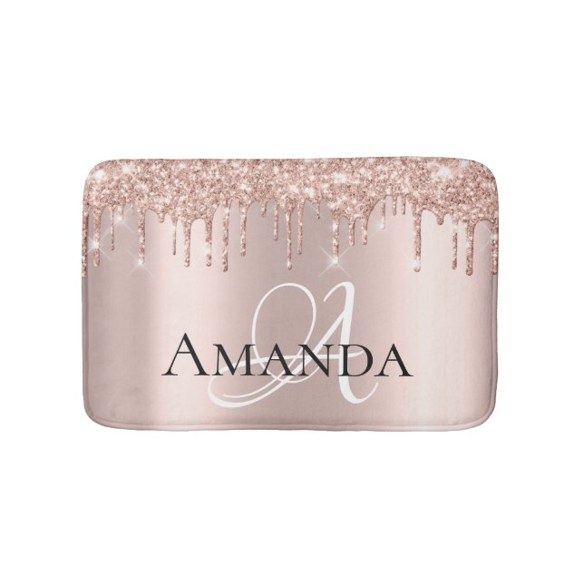 Tapis De Bain Rose Gold Blush Parties scintillant Nom Monogramme (Devant)