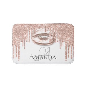 Tapis De Bain Rose Gold Blush Parties scintillant Nom Monogramme