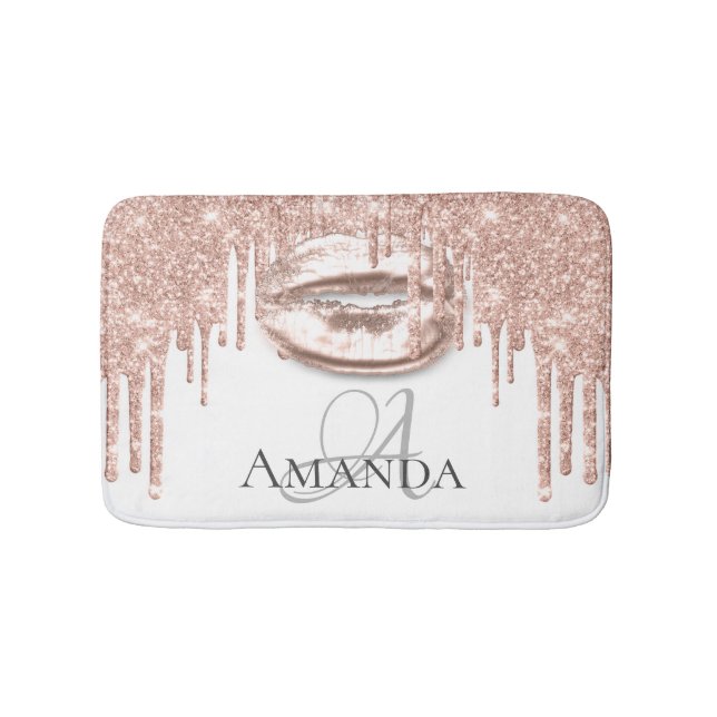 Tapis De Bain Rose Gold Blush Parties scintillant Nom Monogramme (Devant)