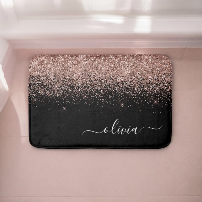 Tapis De Bain Rose Gold Blush Pink Parties scintillant Script Mo (Créateur téléchargé)