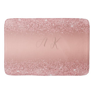 Tapis De Bain Rose Gold Luxe Élégant Monogramme Brillante
