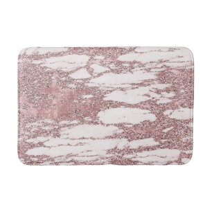 Tapis De Bain Rose Gold Rose Pailleté Marbre Pailletant Glamour