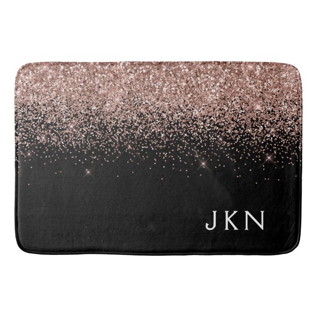 Tapis De Bain Rose Gold Rose Pâle Pailleté Monogrammes Initiales (Devant)