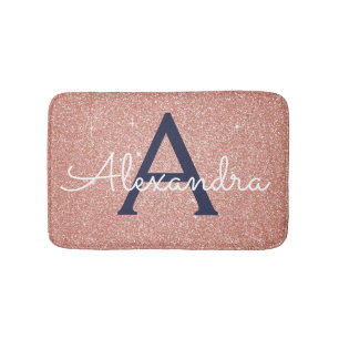 Tapis De Bain Rose Gold Sparkle Parties scintillant Monogramme N