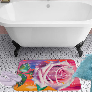 Tapis De Bain Rose gras en fleurs poème Bohemian Artsy