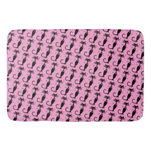 Tapis de bain rose MCM chat noir cou long atomique