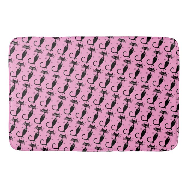 Tapis de bain rose MCM chat noir cou long atomique (Devant)