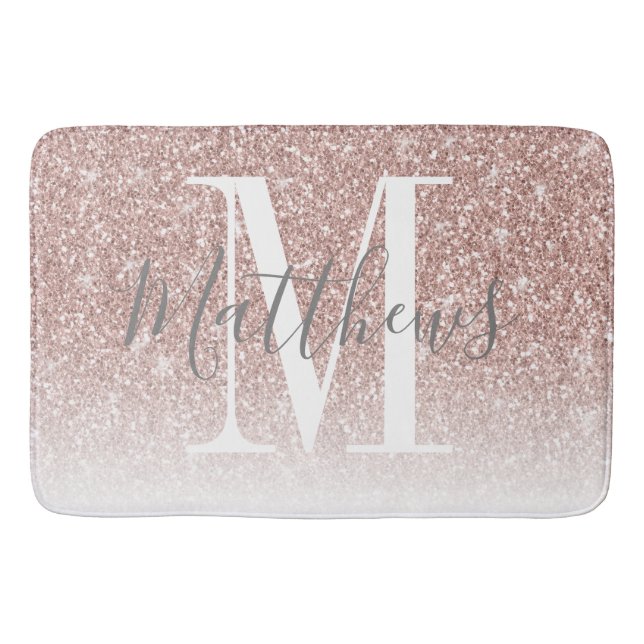 Tapis De Bain Rose moderne Parties scintillant or Monogramme Nom (Devant)