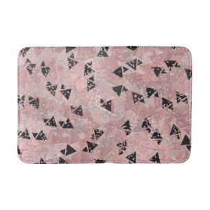 Tapis De Bain Rose Rouge Gênée Motif Triangles Or et Noir