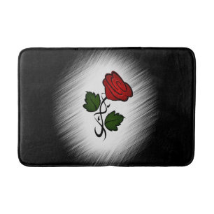 Tapis De Bain Rose rouge sur noir