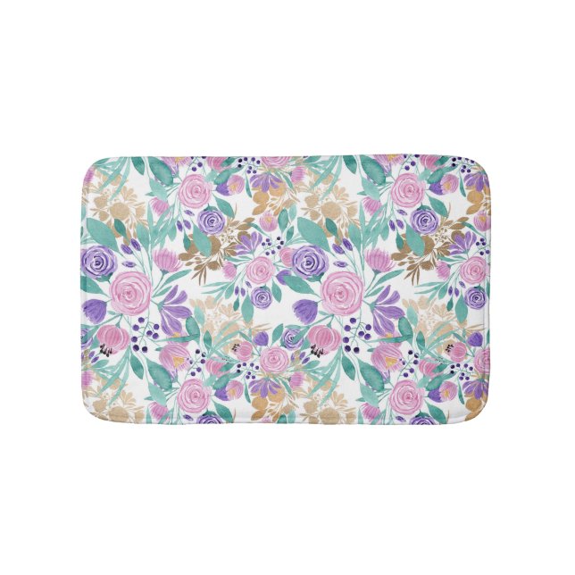 Tapis De Bain Rose violet violet or Aquarelle Feuille (Devant)
