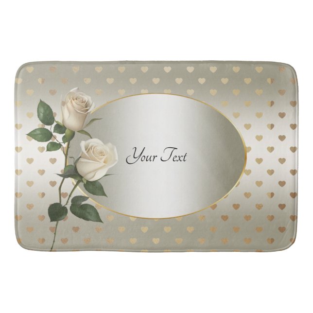 Tapis De Bain Roses blanches Coeurs d'or Mat de bain (Devant)