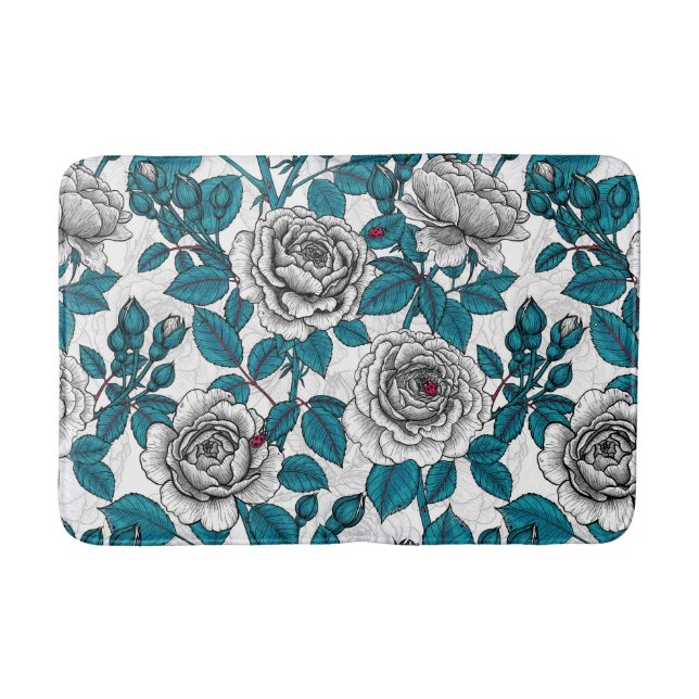 Tapis De Bain Roses blanches et coccinelles (Devant)